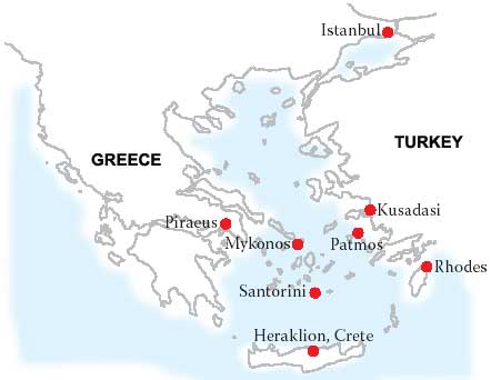 map of turkey and greece. From Piraeus (Athens) Greece