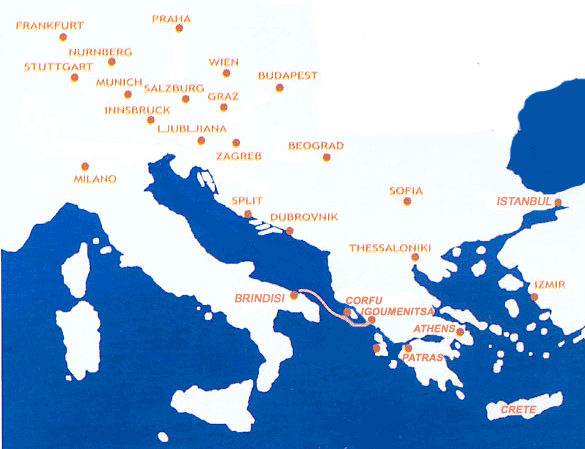 Fragline Ferries - Route Map - Italy Greece Italy, Brindisi Igoumenitsa 