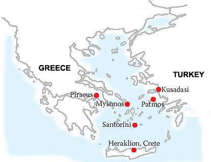 3 Days Aegean Discovery Cruise from Piraeus - Athens (Greece), Mykonos (Greece), Kusadasi - Ephessos (Turkey),  Patmos (Greece), Heraklion (Greece),  Santorini (Greece), Piraeus - Athens (Greece).
