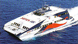 SEA JETS ferries. Super Jet ferry. Departure from Piraeus to Milos, Folegandros, Syros, Santorini, Koufonissi, Amorgos.